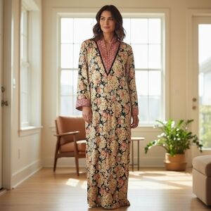 Vintage 1970s Christian Dior Long Floral Robe Womens Size M